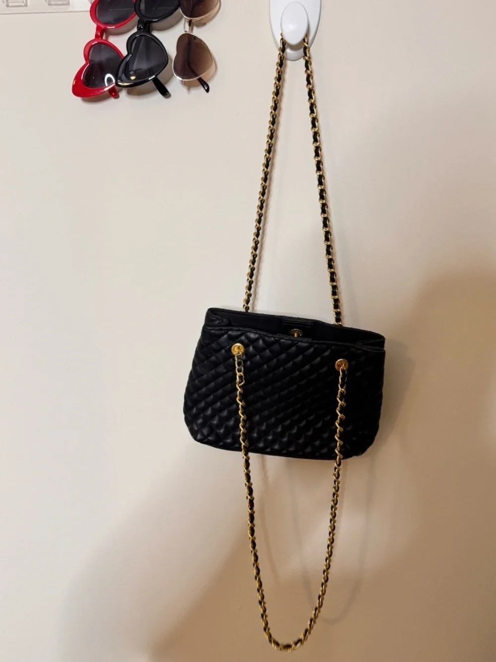 Amanda Smith Black Quilted Shoulder Bag with Gold Chain Straps